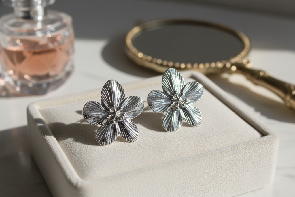 boucles d'oreilles fleurs argent
