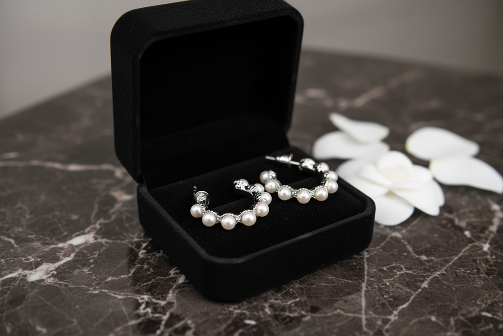 Boucles d’oreilles fantaisie en perle blanche