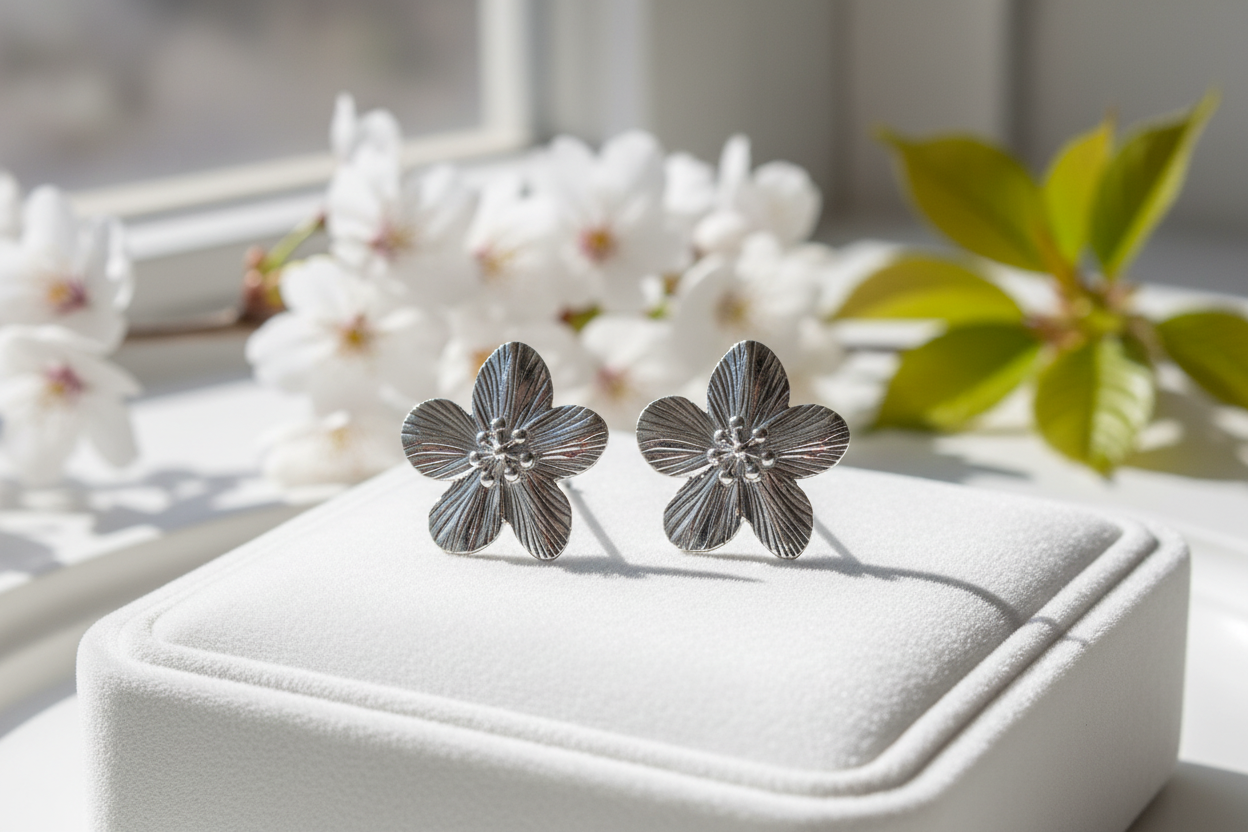 boucles d'oreilles fleurs argent