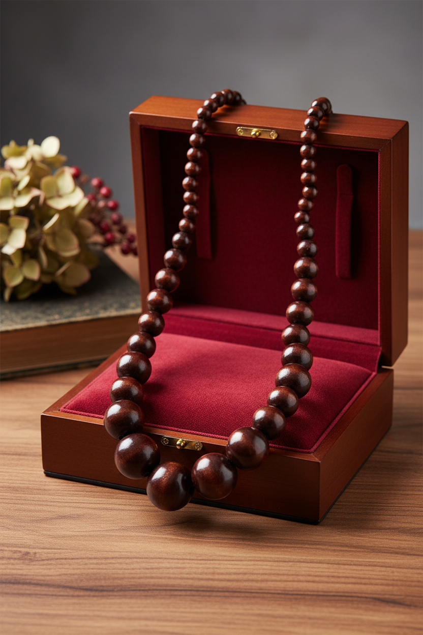 Gros collier long en bois marron